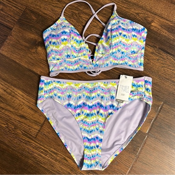 Time and Tru Women's 2-Pieces Wave Print Bikini Swimsuit Size M (8-10) - Picture 2 of 13